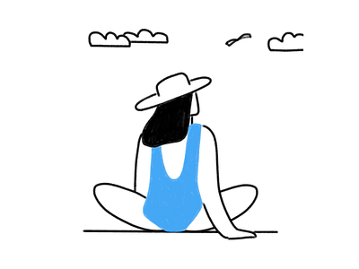 Beach day all day every day animation beach bird character clouds fashion illustration motion procreate relax simple swimsuit ui wellness woman