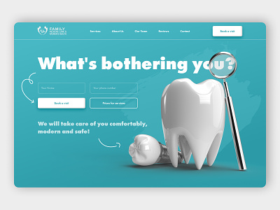Landing page for the clinic clinic cosmetology dental dental clinic dentist doctor health hospital landing medicine teeth tooth uiux