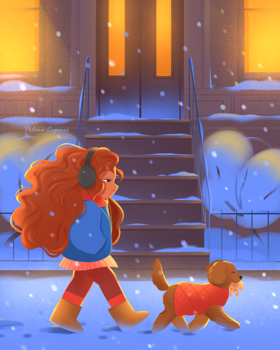 Melancholy mood character design children art children book children book illustration childrens book childrens illustration cute character dog dog characters dreamy illustration illustration kidlit kidlitart kids illustration picture book street winter illustration