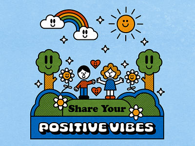 Share Your Positive Vibes blue character color fun green happy illustration positive red vector yellow