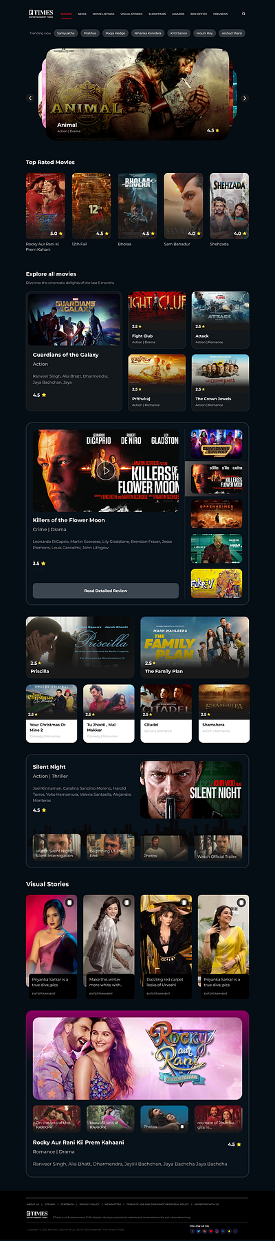 Entertainment Times (TOI) dark theme desktop entertainment figma landing page media movie review ui ux web webdesign website