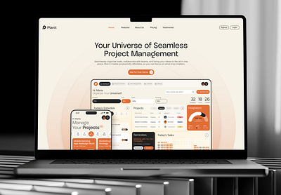 Seamless Project Management Website UI Design - Planit dashboard graphic design illustration landing page project management real time insights task management task tracker team collaboration team management to do tracking ui ux web design web page website workflow