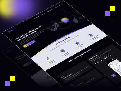 GloPay Home Page Design branding dark theme design designsense digital bank website figma graphic design illustration landing page modern design ui uiux ux web design website design