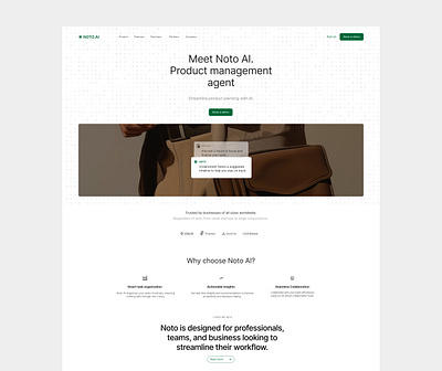 Noto.AI - SaaS landing page concept design hero landing minimal product saas ux