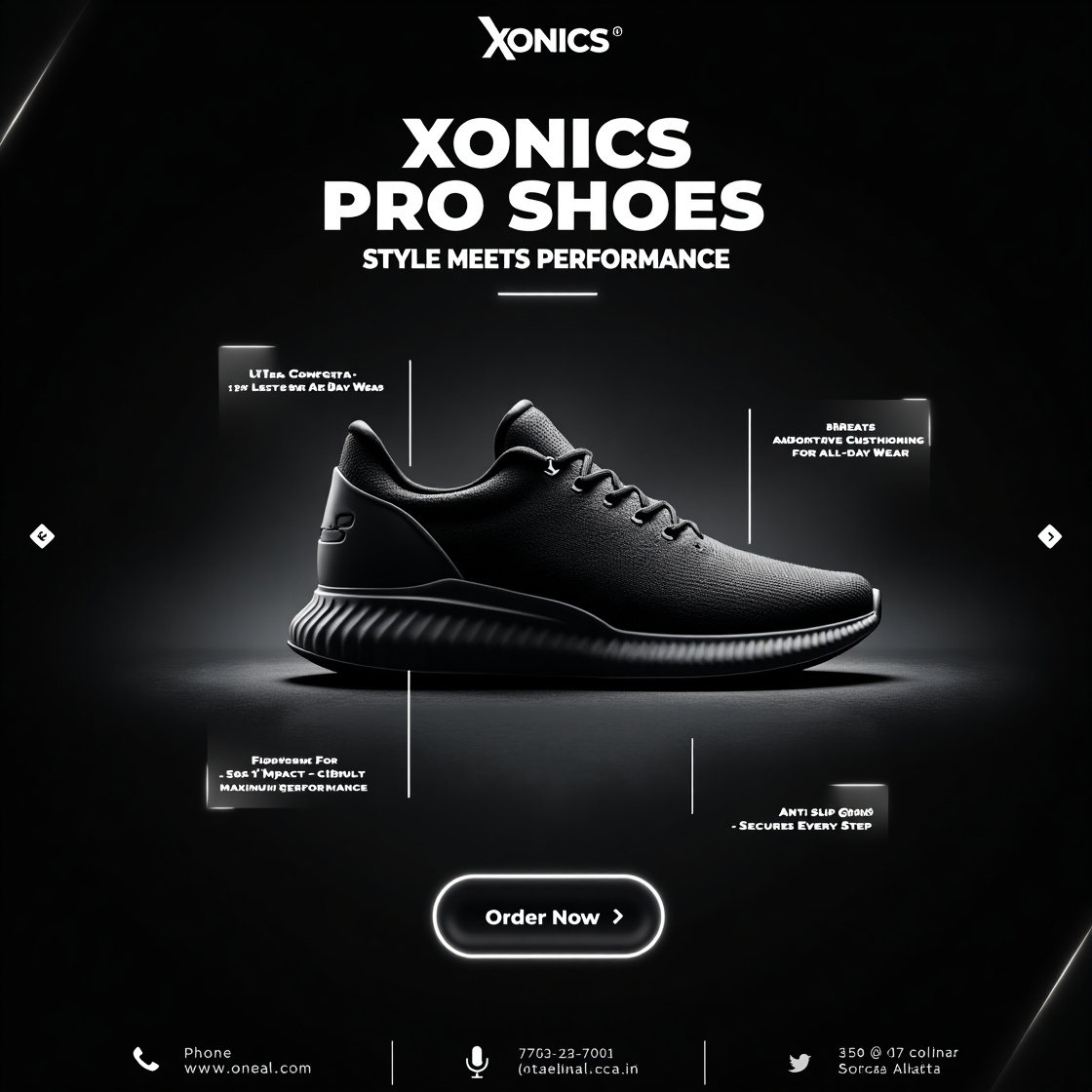 Xonics Pro Shoes Social Media Poster 🤍🔥 3d posters brand design branding graphic designer marketing mockup design motion graphics poster social media graphics social media post text