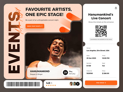 Concert Booking Experience! animation branding button concert date dribbble event graphic design hanumankind live logo motion graphics music song ticket time ui ux