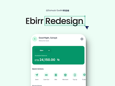 Ebirr Redesign africa cbe chapa clean ebirr ethiopia ethiopiatech fintech hormuud minimal mobilebanking mobileui mobileux redesign somalia ui uiux waafi walletapp