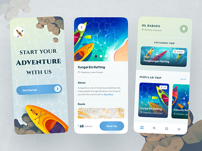 Rafting Apps adventure book branding clean design holiday illustration travel trip ui ux web design website