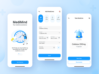 💊 Medicine Reminder App – UI/UX Design app appdesign application clean creative design designinspiration graphic design health medicine minimalism mobile app pill reminder simple ui uitrends userexperience userinterface ux