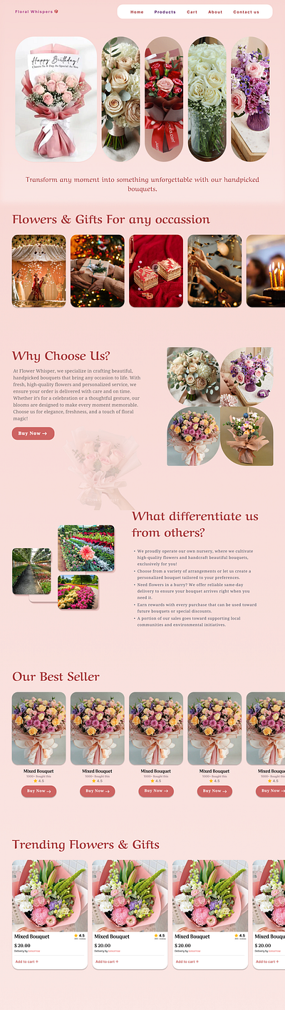 Floral Whispers – A Seamless UI/UX for Floral Retail design figma flower website design graphic design product design ui uiux user interface webdesign website