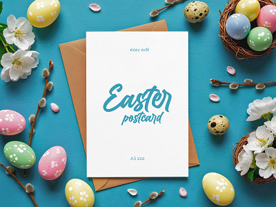 Easter Card with Eggs and Flowers a5 card celebration easter easter egg egg flower flyer free freebie holiday invite mockup postcard spring