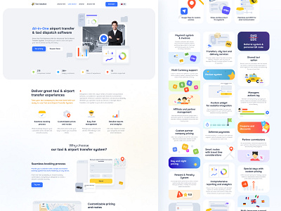 Taxi Solution airport dashboard deliver faq features landing promo services taxi transfer web