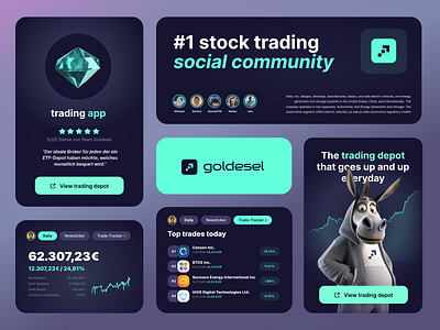 Stock Market App - Trading Social Community app app dashboard branding ci crypto crypto app dark ui depot diamond donkey mobile social community stock market stock trading stocks teal top list trading trading app user interface