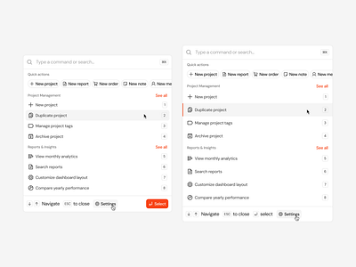 Command Menu · Koala UI app comand menu command command k command menu dashboard design global search modal overlay product product design quick actions saas search settings spotlight ui ux web