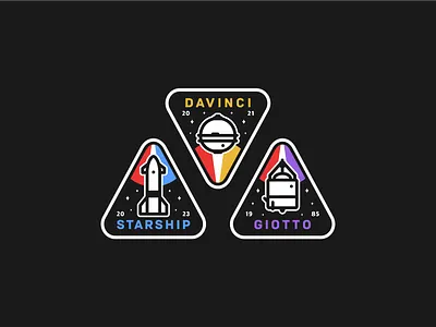 Starship, Giotto & Davinci badge branding davinci design explore giotto graphic design icon icon set illustration logo mission nasa satelite sonda space spacex star starship vector