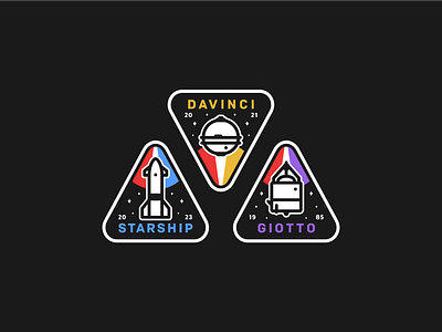 Starship, Giotto & Davinci badge branding davinci design explore giotto graphic design icon icon set illustration logo mission nasa satelite sonda space spacex star starship vector