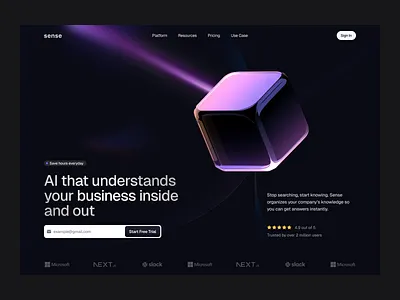 Sense - Hero Section Redesign ai automation dark design design roast gradient hero illustration morva morva labs product design purple redesign saas saas ai ui user interface web design