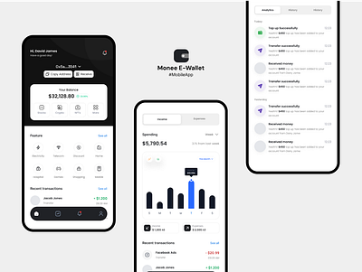 Monee E-Wallet Mobile App 3d crypto app design discount e wallet electricity figma finance fintech interface mobile app nfts payment app shopping stock telecom transaction ui ux wallet