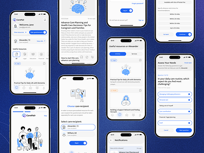 Case study: Healthcare Mobile App caregiving dementiacare digitalhealth healthcareapp healthcaretech illustration medicalapp minimaldesign mobileui userexperience