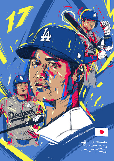 Shohei Ohtani - Poster illustration baseball baseball portrait baseball poster baseball superstar character illustrated portrait illustration illustrator japan japan star los angeles dodgers people portrait portrait illustrated portrait illustration procreate shohei ohtani wonderkid