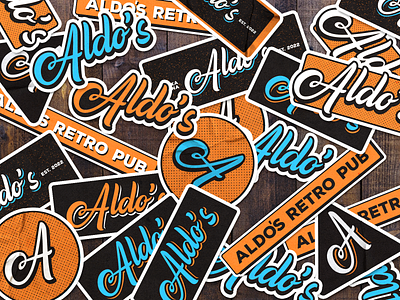 Aldo's Retro Pub - Stickers alcohol bar branding cutout drink food and beverage graphic design hospitality illustration logo print promotional material pub retro sticker stickers typography vector vintage