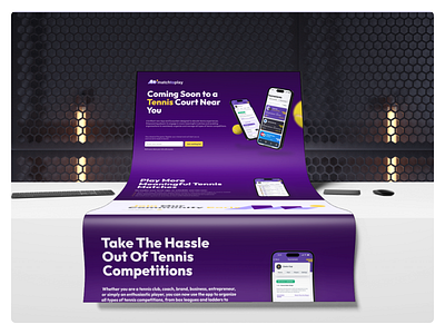 Match To Play Landing Page branding dark flutter illustration ios ios app landing page mobile product design purple tennis tennis ball tennis metch tennis tournament tournament ui web design webflow