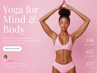 Fitness & Yoga Hero section for Framer built with Frameblox UI component design fitness framer girl header hero landing pink section sport ui ui design webdesign website woman yoga