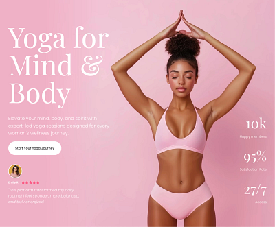 Fitness & Yoga Hero section for Framer built with Frameblox UI component design fitness framer girl header hero landing pink section sport ui ui design webdesign website woman yoga