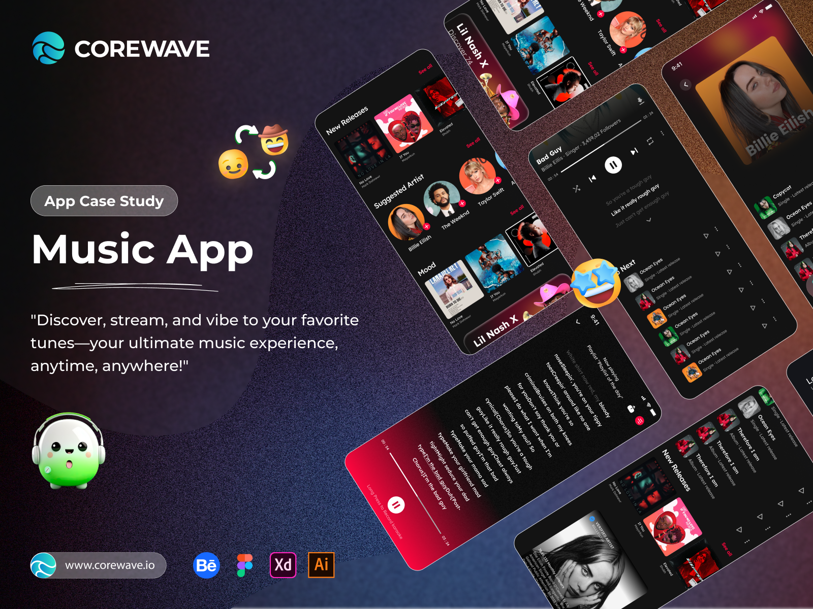 Music App - Design & Development app design app development app development company clean app design design in figma figma mobile app modern design music app music website song app ui ui design uiux design user experience