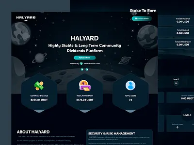 Halyard - DeFi Platform binance blockchain crypto crypto wallet cryptocurrency dark mode defi defi marketplace intuitive design investment landing page passive income platform sleek layout staking trading usdt user interface web design yield farming