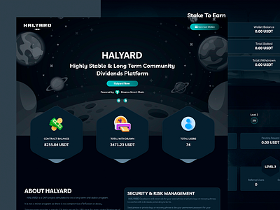 Halyard - DeFi Platform binance blockchain crypto crypto wallet cryptocurrency dark mode defi defi marketplace intuitive design investment landing page passive income platform sleek layout staking trading usdt user interface web design yield farming