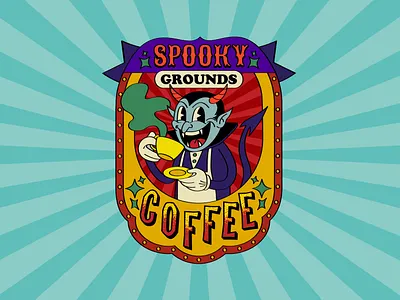 Grounds Spooky Coffee logo 1930 1930s cartoon character circus coffee devil illustration logo old cartoon old school vintage