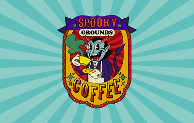 Grounds Spooky Coffee logo 1930 1930s cartoon character circus coffee devil illustration logo old cartoon old school vintage