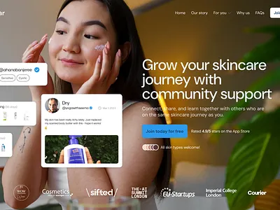 Skincare App Hero Section friendly health hero hero section modern phone app skin skincare tech trendy web design website design wellbeing youth youthful