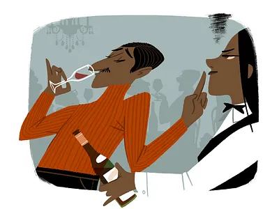 Wall Street Journal Wine Snob diverse editorial illustration mid century print retro vintage wine