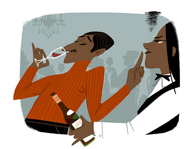 Wall Street Journal Wine Snob diverse editorial illustration mid century print retro vintage wine