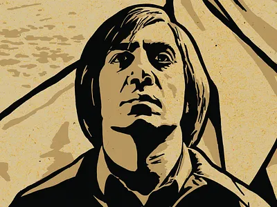 Javier Bardem (Anton Chigurh), No Country for Old Men illustration javier bardem movie movies no country for old men poster