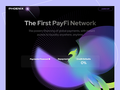 Payfi Website Design by PHOENIX bird imagery blockchain credit cryptocurrency dark themed defi defi platform financing fintech global payments illustration investments landing page liquidity online payment payfi payments repayments user interface web design