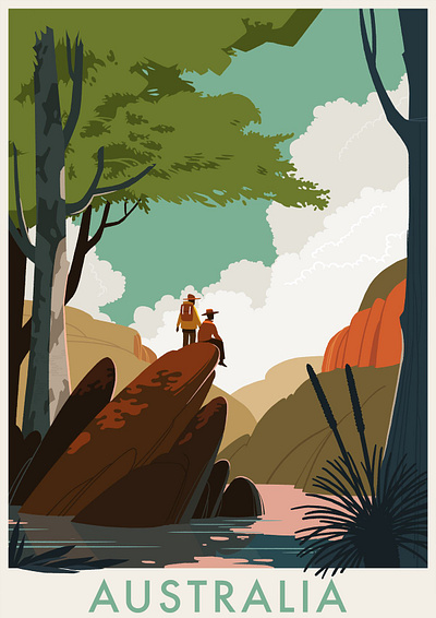 Pew Research Center Australia Promo australia illustration mid century outdoors print retro travel poster vintage