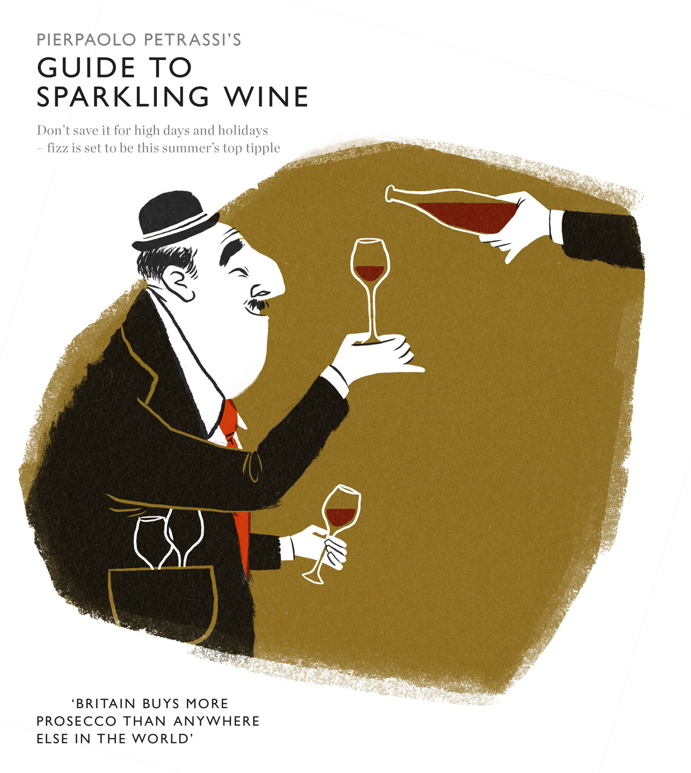 Waitrose Guide to Sparkling Wine editorial illustration magazine mid century print retro vintage waitrose wine