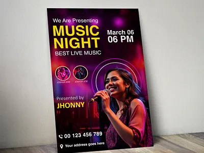 Poster For Live Musical Night club party flyer concert event design creative branding creative layout graphic design illustrator design live music flyer modern flyer music night poster neon lights nightlife poster photoshop flyer poster mockup vibrant colors