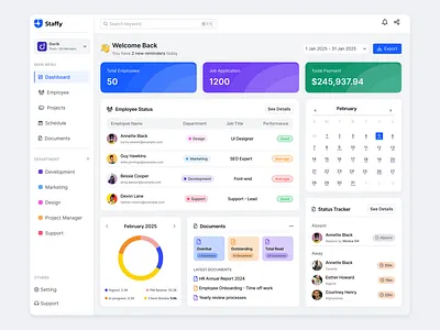 Staffy-HR Management Dashboard businesstools dashboarddesign employeetracking hrdashboard hrmanagement productdesign ui uxdesign webapp workforce