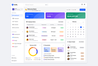 Staffy-HR Management Dashboard businesstools dashboarddesign employeetracking hrdashboard hrmanagement productdesign ui uxdesign webapp workforce