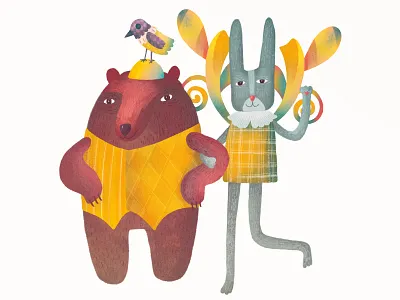 Friends bear book bunny character children book friendship illustration kidlit kids mix media photoshop procreate vintage