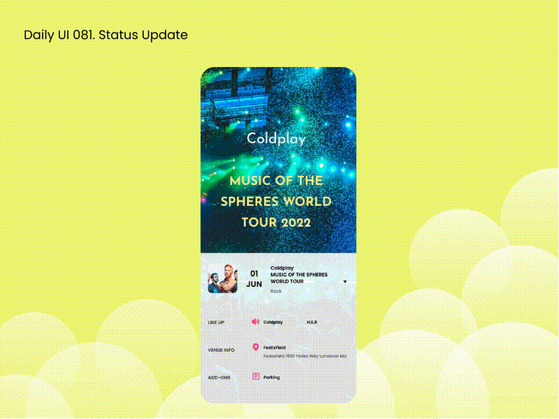 [Daily UI] 081. Status Update 081 appdesign concert dailyui design modern simple statusupdate ui uiux vibe vivid