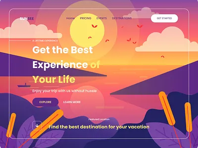 SUNSEE - Trip Agent Landing Page | #DailyUI #003 app appdesign branding design destination illustration landing page landingpage logo mobileapp trip ui ux vector web web design webdesign website