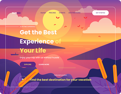 SUNSEE - Trip Agent Landing Page | #DailyUI #003 app appdesign branding design destination illustration landing page landingpage logo mobileapp trip ui ux vector web web design webdesign website