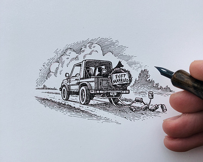 Spot Illustration car editorial illustration illustration ink drawing landscape line art line work nature outdoors pen and ink pen drawing spot illustration