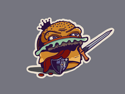 Burger King burger food illustration king knight mascot shield sticker sword tongue warrior