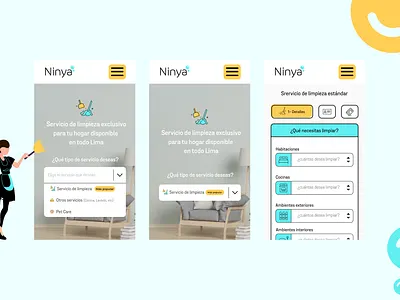 Cleaning service reservation - Ninya app cleaning service design design interface flat logo minimal mobile product design responsive ui ux website